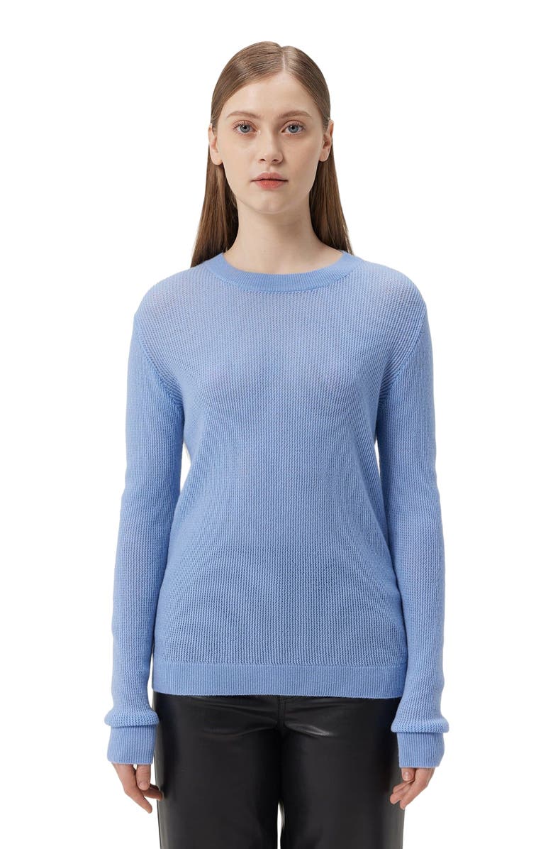 GOBI Mongolian Cashmere Women's Ajour-Knit Cashmere Crewneck Sweater Black, Main, color, Ice Flow