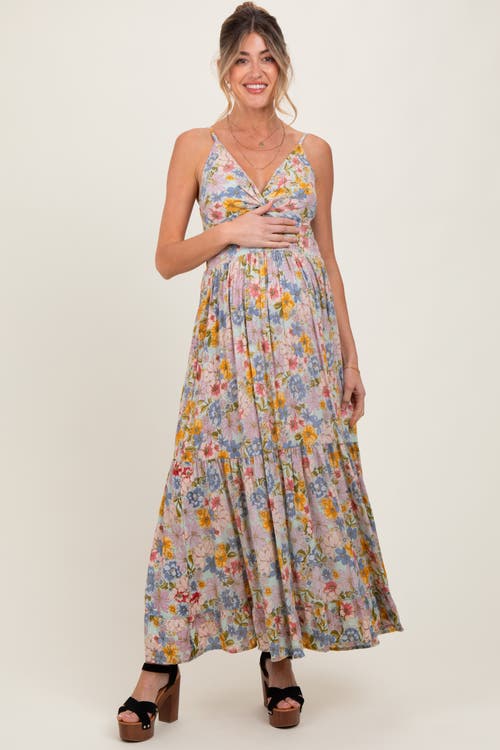 Pinkblush Floral Twist Front Cutout Maxi Dress In Neutral