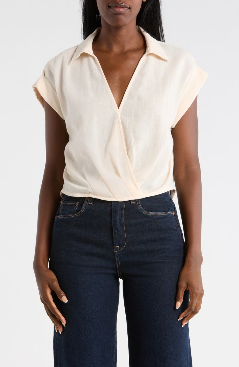 DR2 by Daniel Rainn Johnny Collar Short Sleeve Crop Top, Main, color, Natural