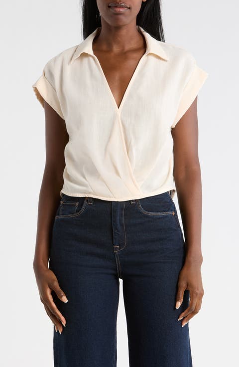 Johnny Collar Short Sleeve Crop Top