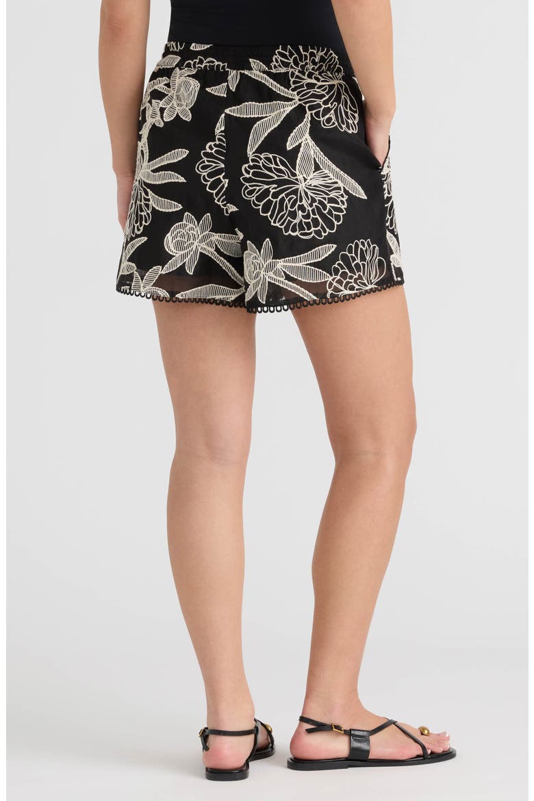 Embroidered Georgette Shorts, Alternate, color, BLACK/ CREAM