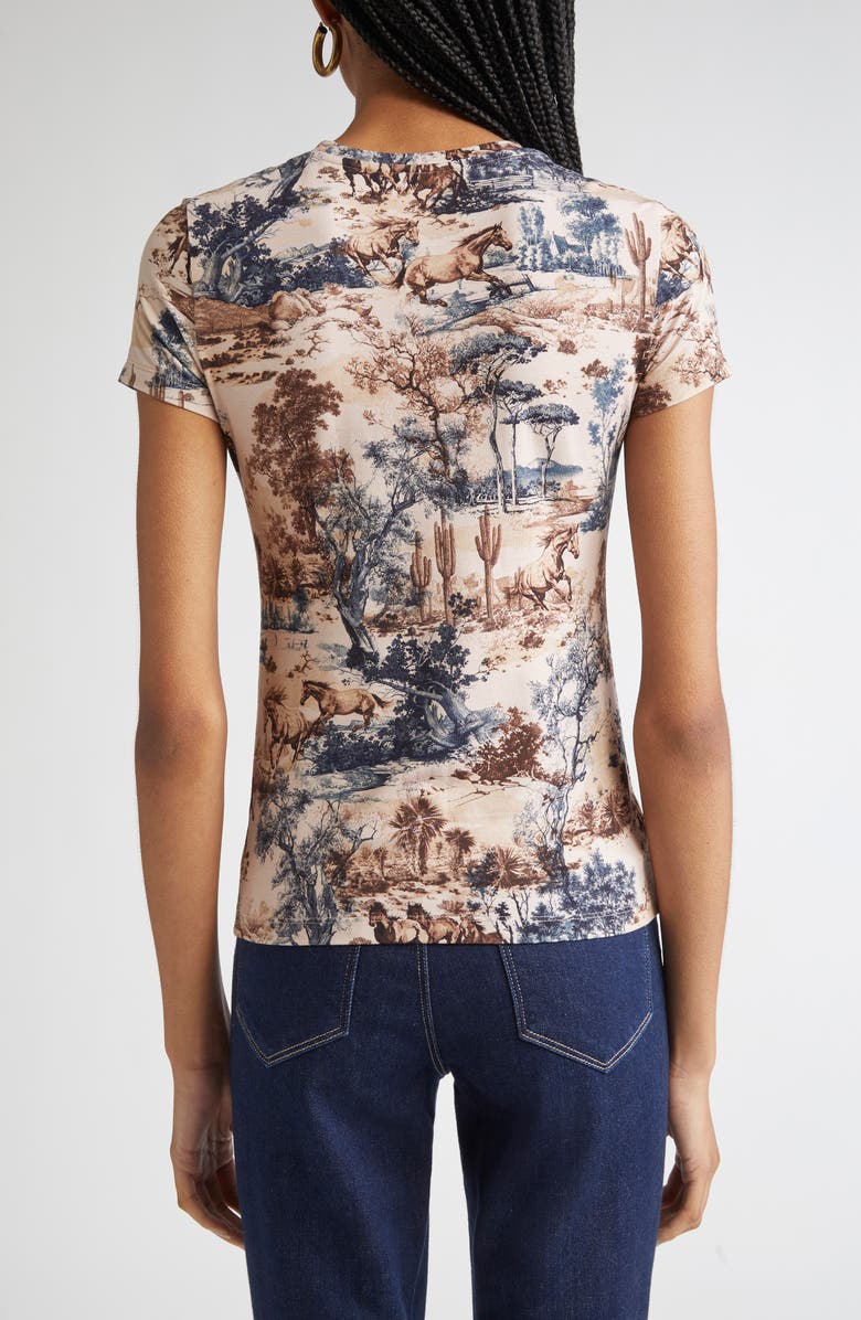 L'AGENCE Ressi Western Print Short Sleeve Top, Alternate, color, Tan Multi Western Toile