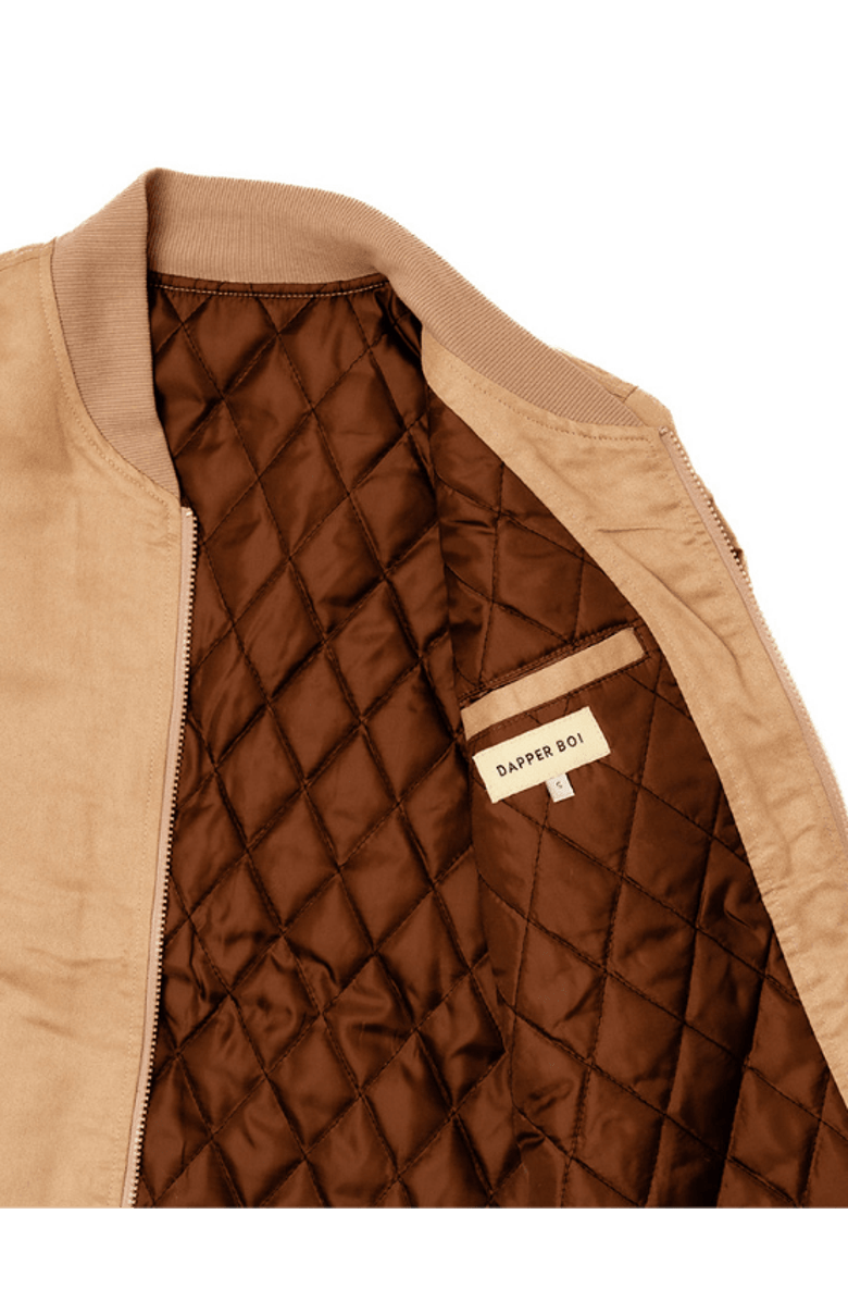 Dapper Boi Beige Microfiber Suede Bomber Jacket, Alternate, color, 