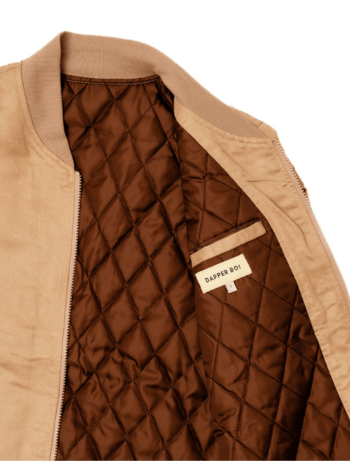 Dapper Boi Beige Microfiber Suede Bomber Jacket In Beige