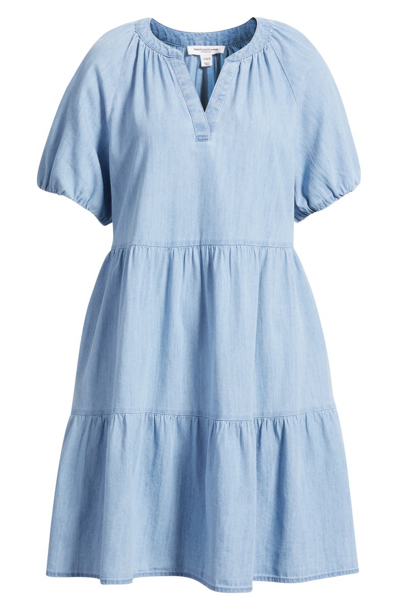 beachlunchlounge Kendra Tiered Cotton Dress, Main, color, Light Wash