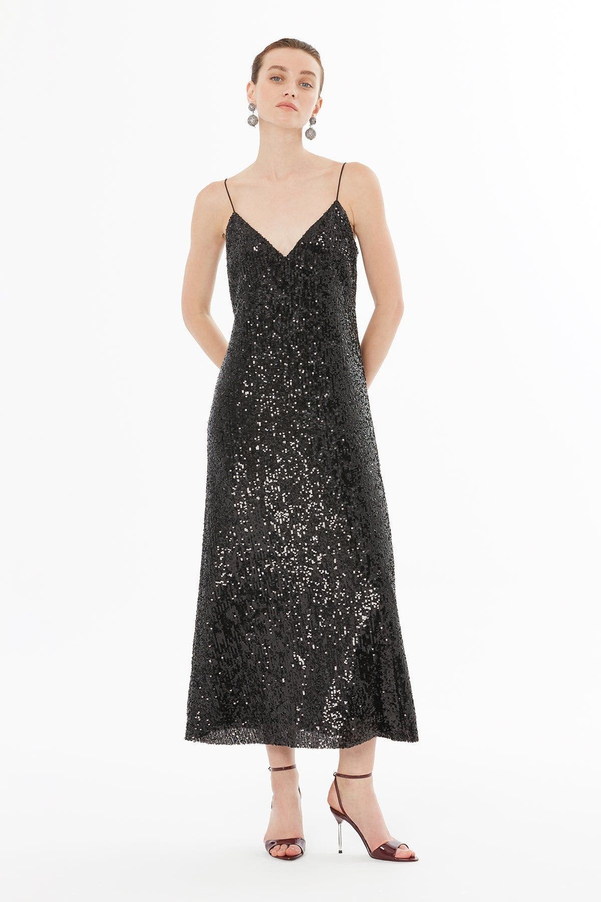 Sleek Satin V-Neck Spaghetti Strap Dress