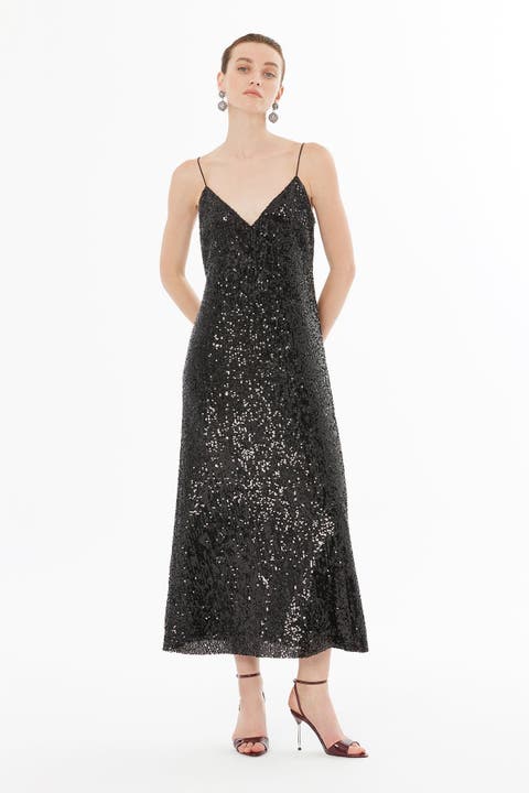 Spaghetti Strap V-Neck Satin Dress