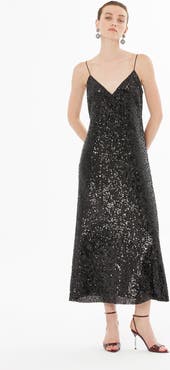 Gizia Sleek Satin V-Neck Spaghetti Strap Dress