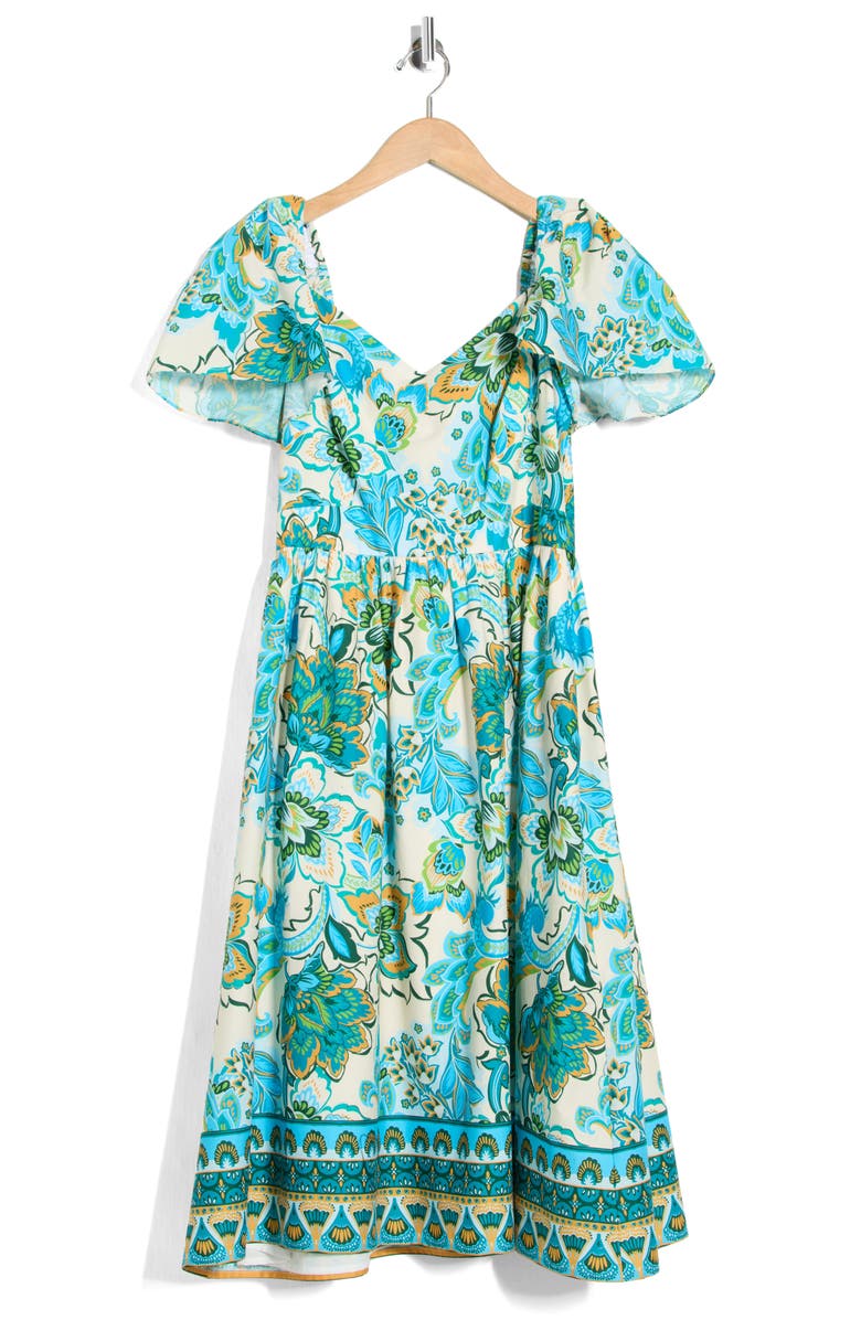 Vince Camuto Flutter Sleeve Cotton Midi Dress, Alternate, color, 
