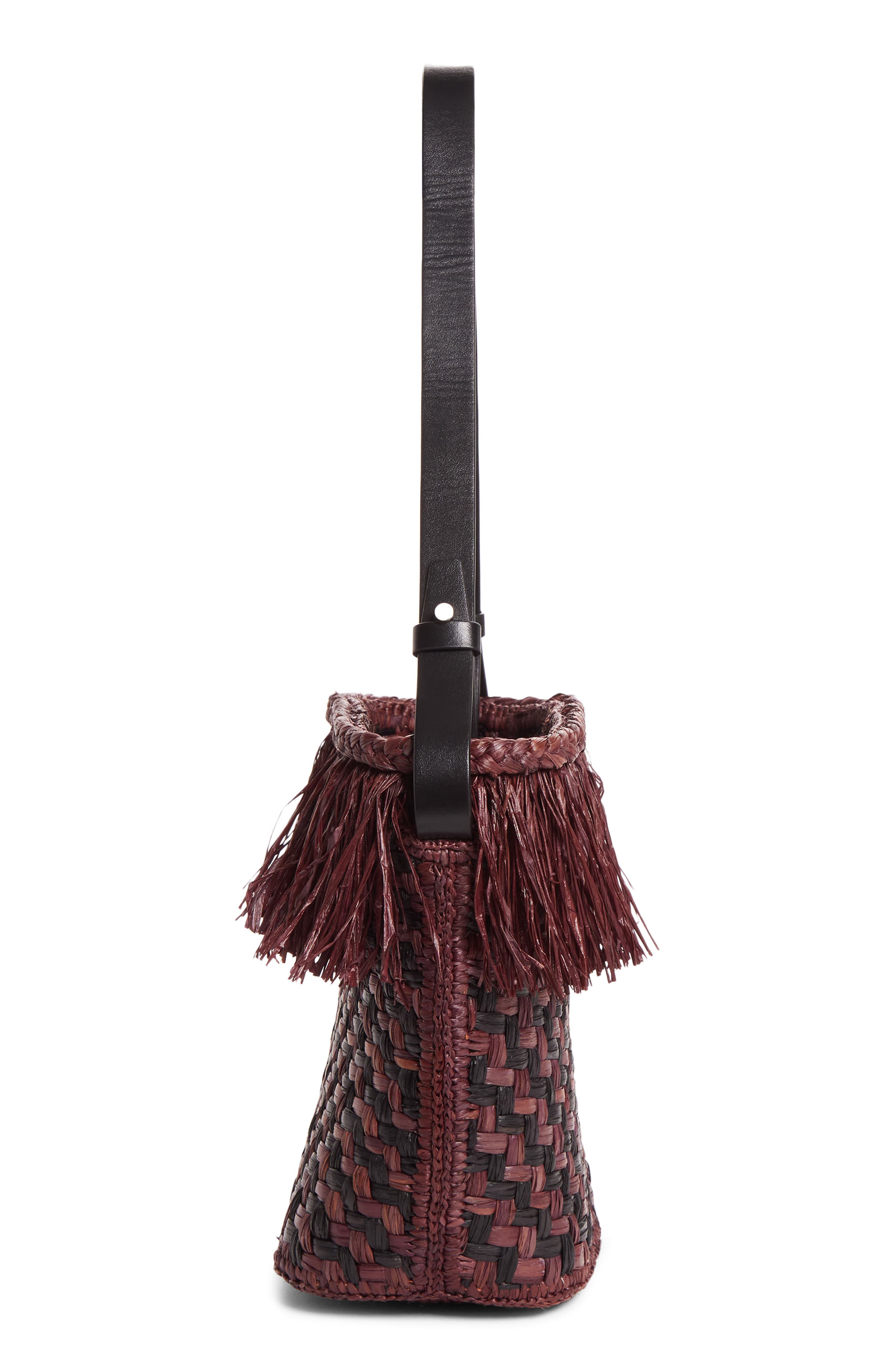 Woven Raffia Bucket Bag, Alternate, color, PLUM