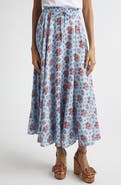 Dolce&Gabbana Floral Bouquets Gathered Stretch Charmeuse A-Line Midi Skirt