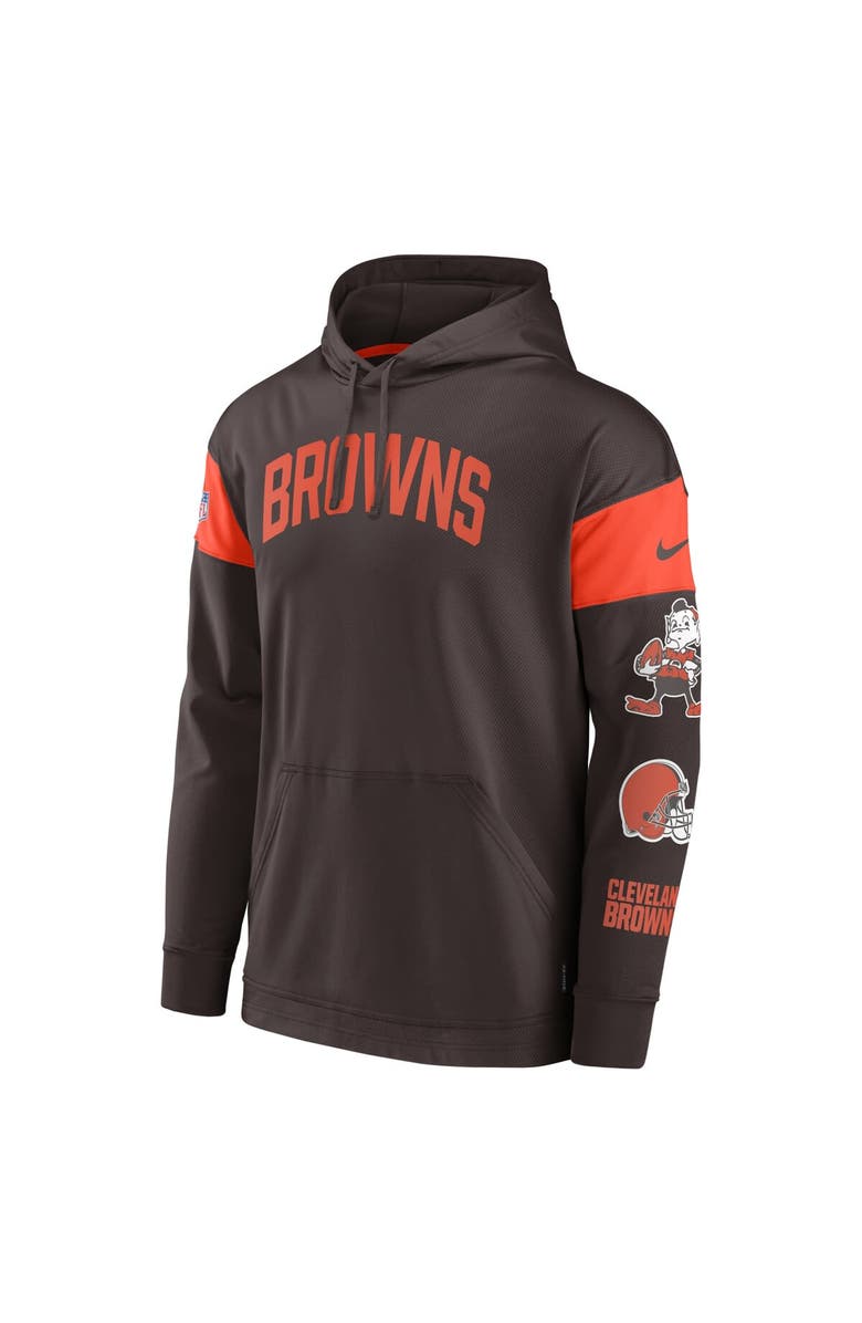 Nike Men's Nike Brown Cleveland Browns Brownie The Elf Sideline Athletic Arch Jersey Performance Pullover Hoodie, Alternate, color, Brown