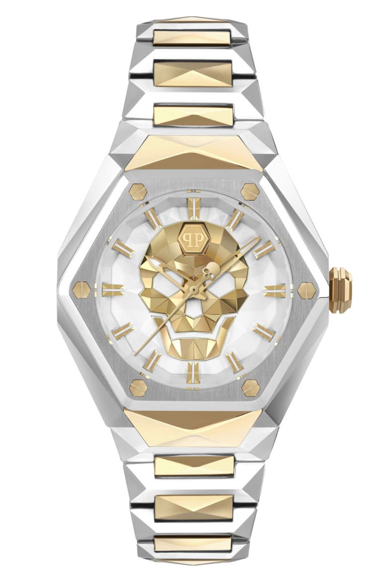 The $kull Spikes Bracelet Watch, Main, color, TWO TONE