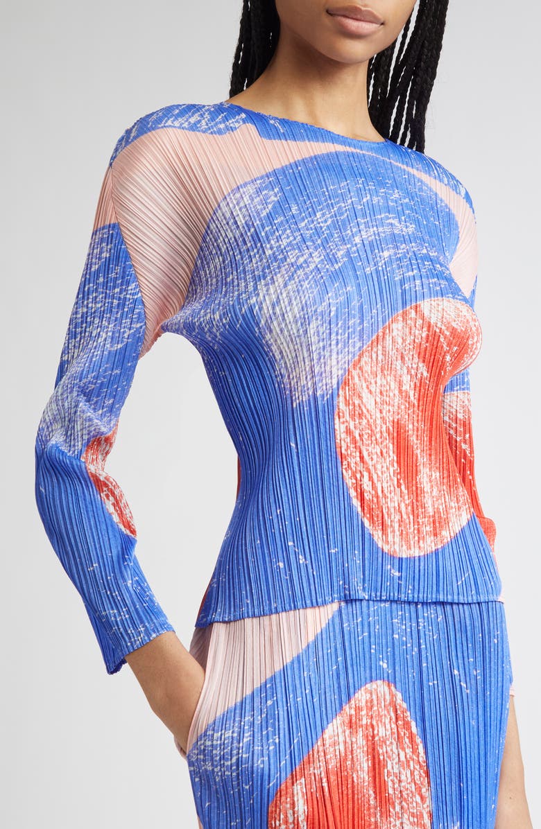 Pleats Please Issey Miyake Backlight Pleated Top, Alternate, color, Blue/ Red