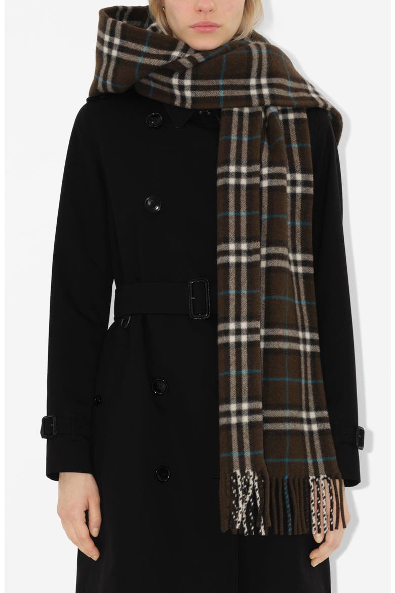 Check Hooded Cashmere Fringe Scarf, Alternate, color, SNUG