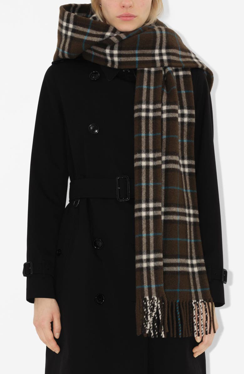 Burberry Check Hooded Cashmere Fringe Scarf, Alternate, color,