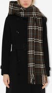 Burberry Check Hooded Cashmere Fringe Scarf