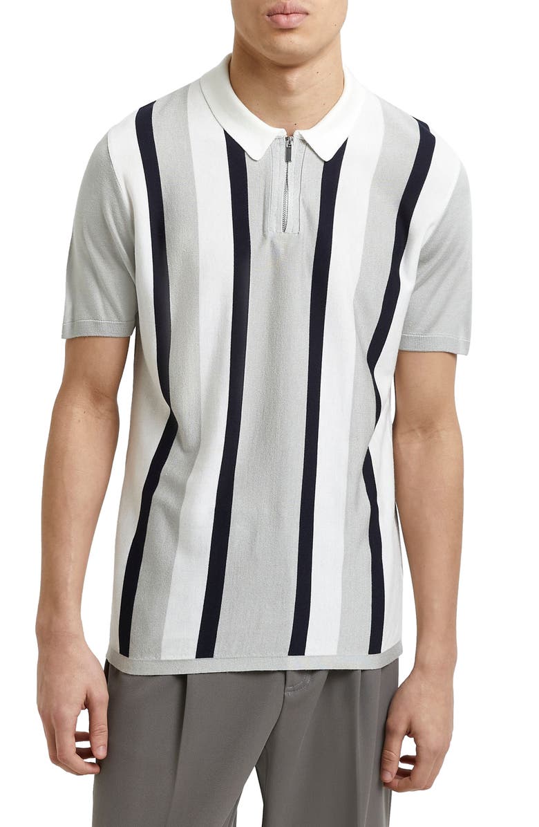River Island Men's Vertical Stripe Zip Polo, Main, color, 