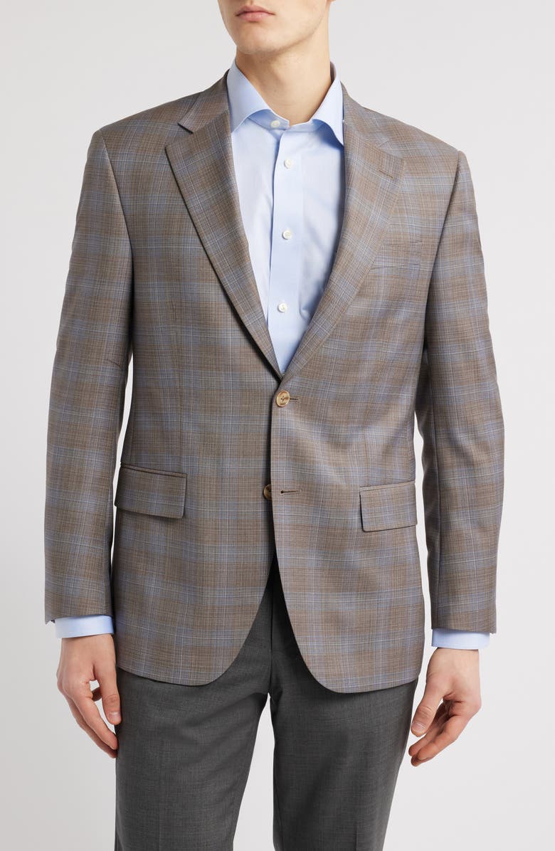 Peter Millar Flynn Classic Fit Ombré Check Wool Sport Coat, Main, color, Tan