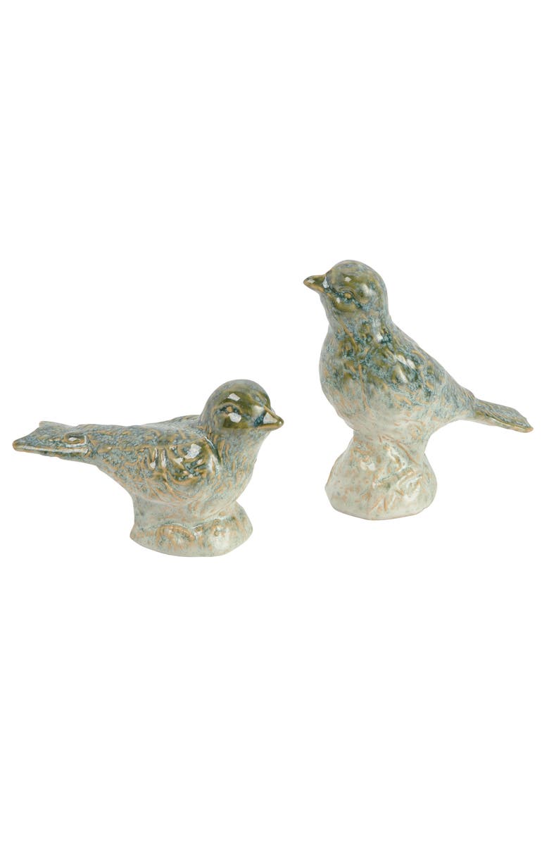 Storied Home Decorative Debossed Stoneware Bird Figurines, Set of 2 Styles, Green, Main, color, Green