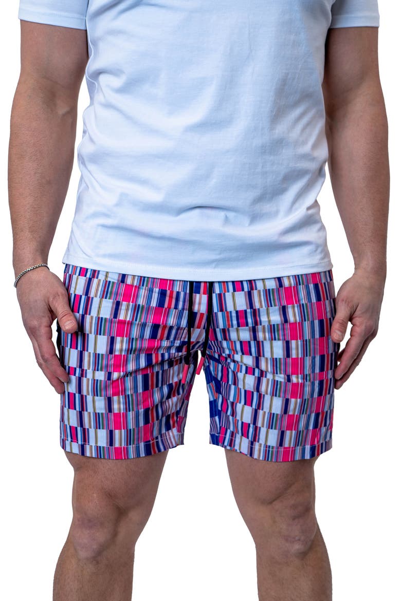 Swim Lion Bars Multi Swim Trunks, Main, color, PURPLE MULTI