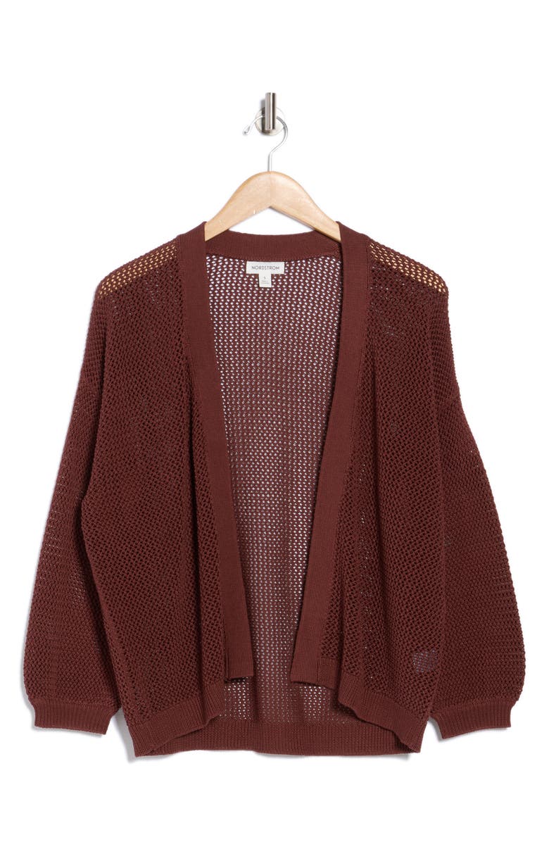 Nordstrom Open Stitch Front Cotton Cardigan, Alternate, color, Brown Raisin