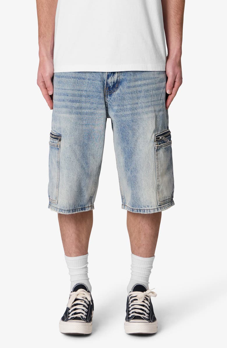 mnml Zip Pocket Oversize Denim Shorts, Main, color, Light Blue