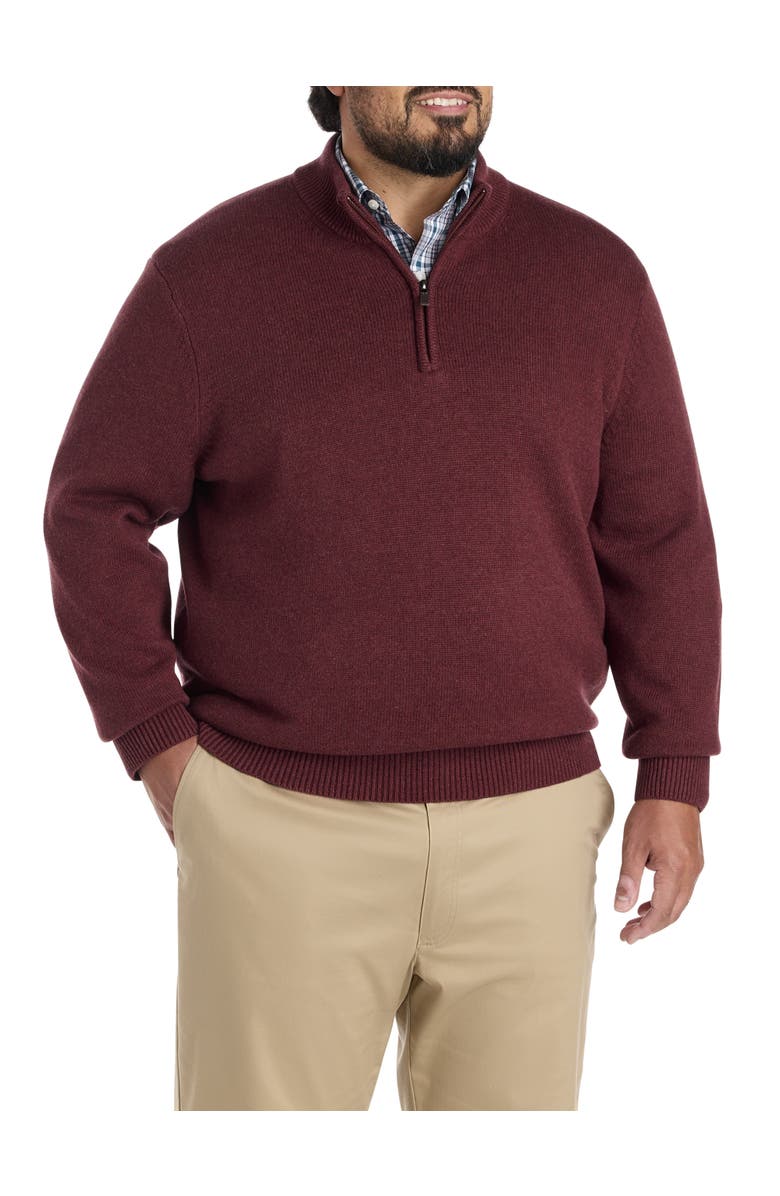 Oak Hill by DXL Big & Tall Heathered 1/4-Zip Pullover, Main, color, Rum Raisian Heather