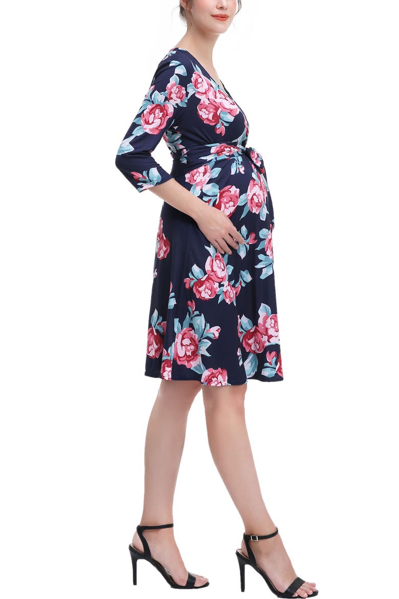 Phoebe Floral Faux Wrap Maternity Nursing Dress, Alternate, color, Multicolored