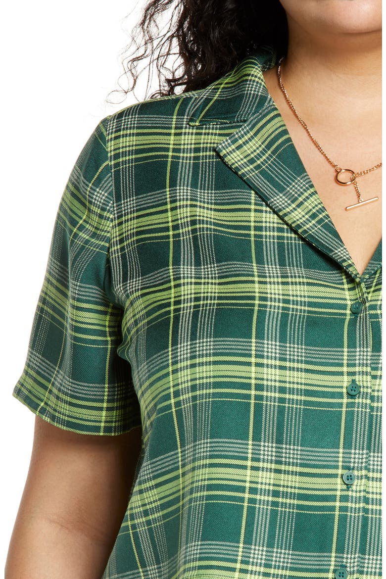 Plaid Crop Button-Up Shirt, Alternate, color, GREEN VERONIKA PLAID