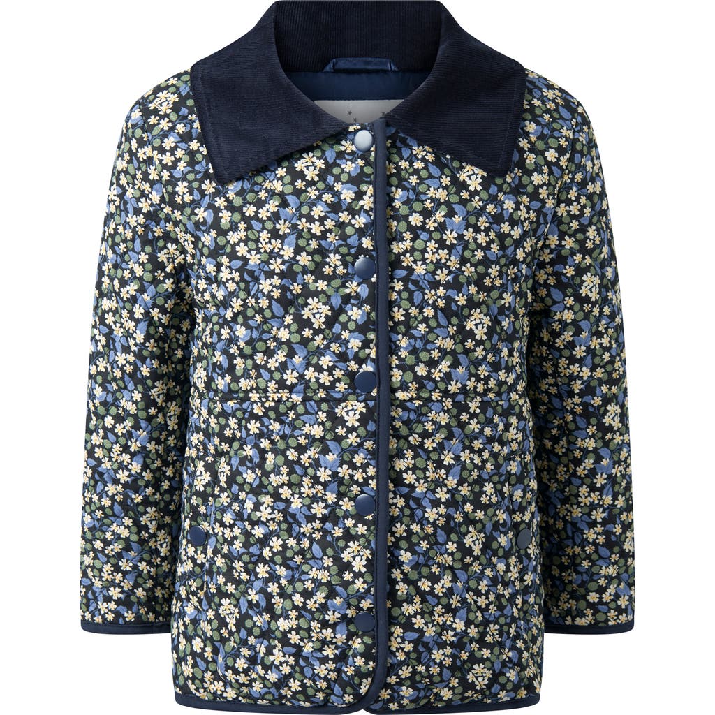 Rachel Riley Berry Floral Quilted Jacket In Blue