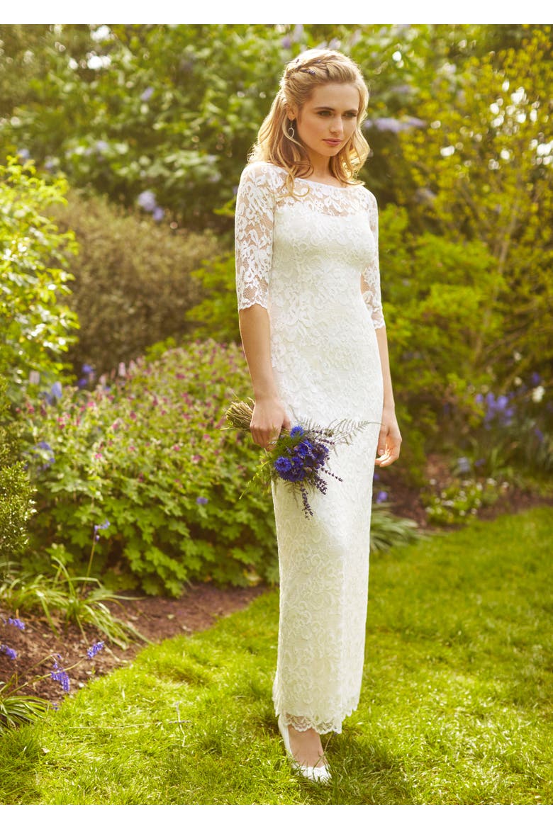 Lila 3/4 Sleeve Lace Maxi Gown, Alternate, color, Ivory
