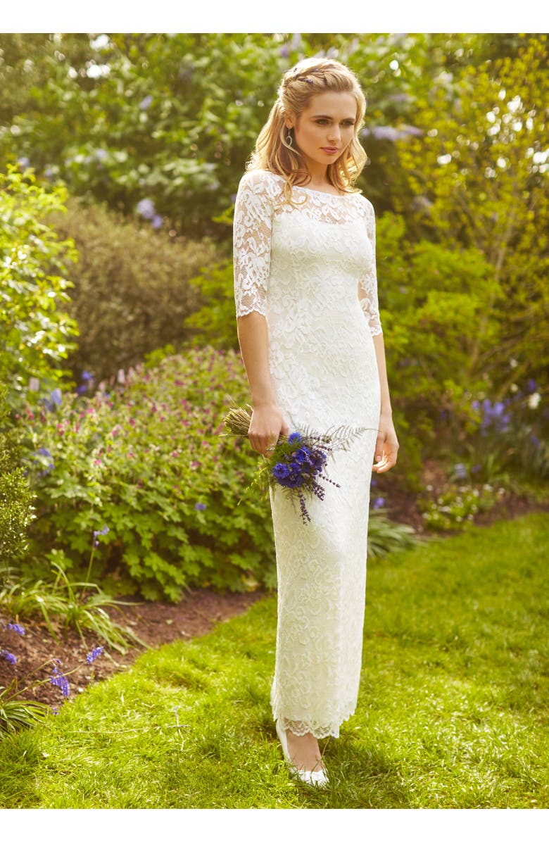 Alie Street London Lila 3/4 Sleeve Lace Maxi Gown, Alternate, color, Ivory