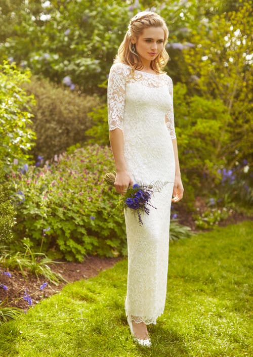 Alie Street London Lila 3/4 Sleeve Lace Maxi Gown In White