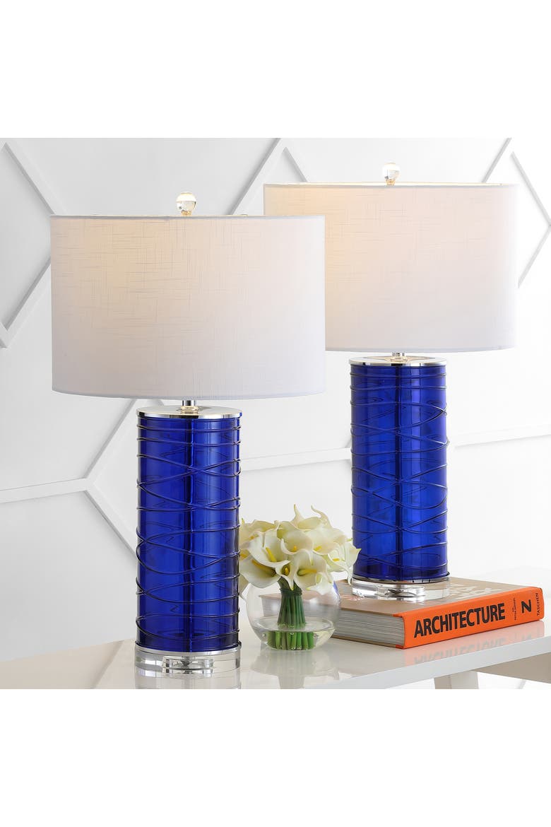 Cole 27.5" Modern Fused Glass Cylinder LED Table Lamp, Alternate, color, Cobalt