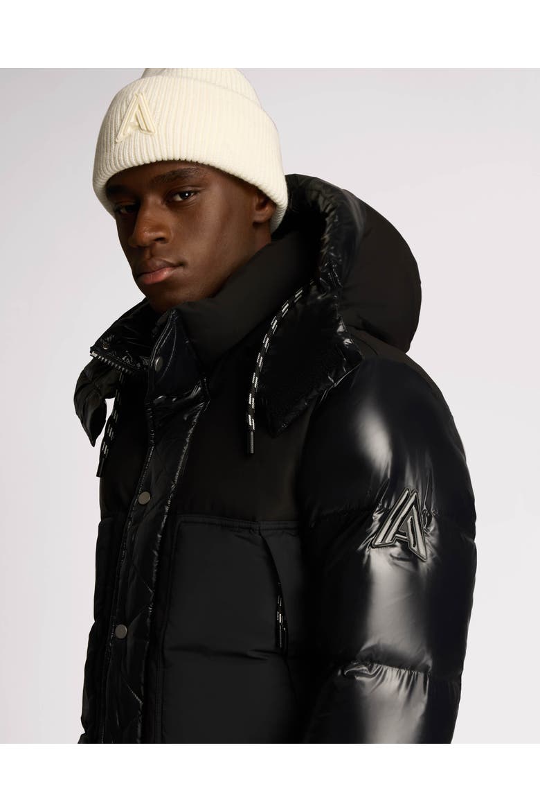 Farlin Mixed Media Relaxed Fit Puffer with Removable Hood, Alternate, color, Black