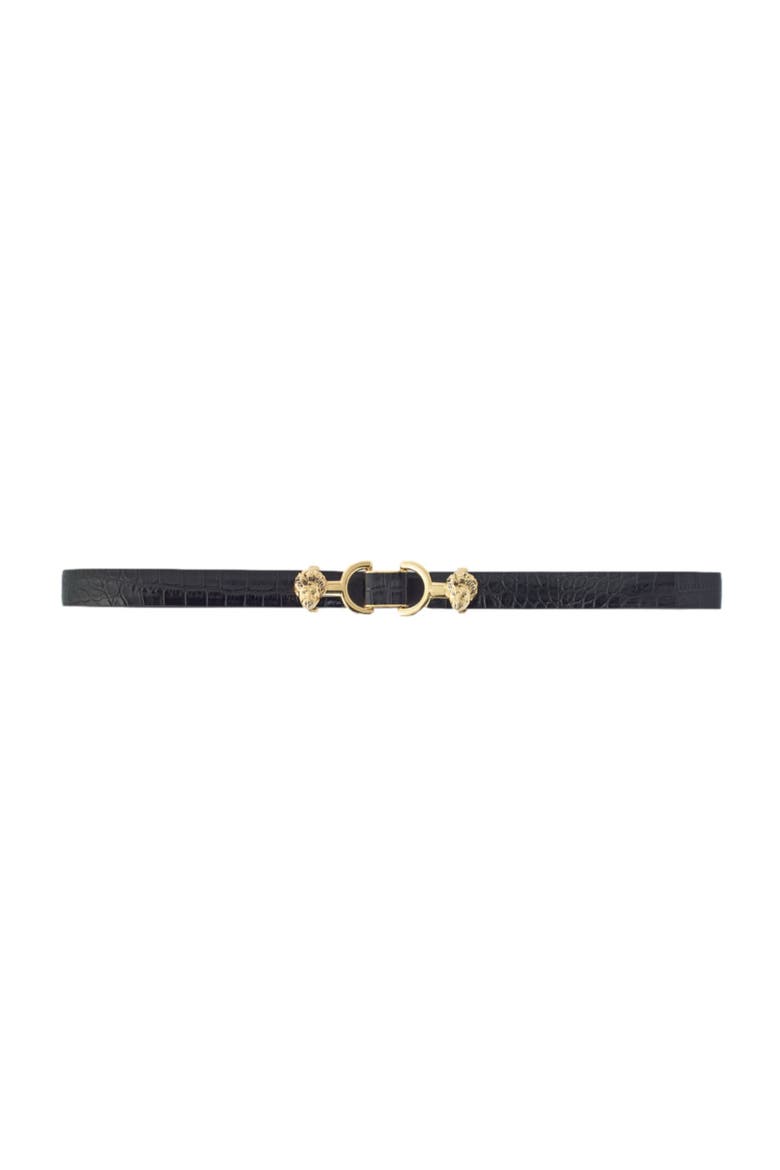 Thin leather belt with lion bit, Main, color, Black