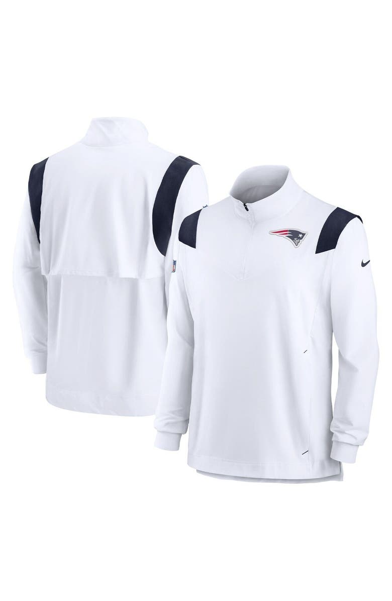 Nike Men's Nike White New England Patriots Sideline Coach Chevron Lockup Quarter-Zip Long Sleeve Top, Main, color, 