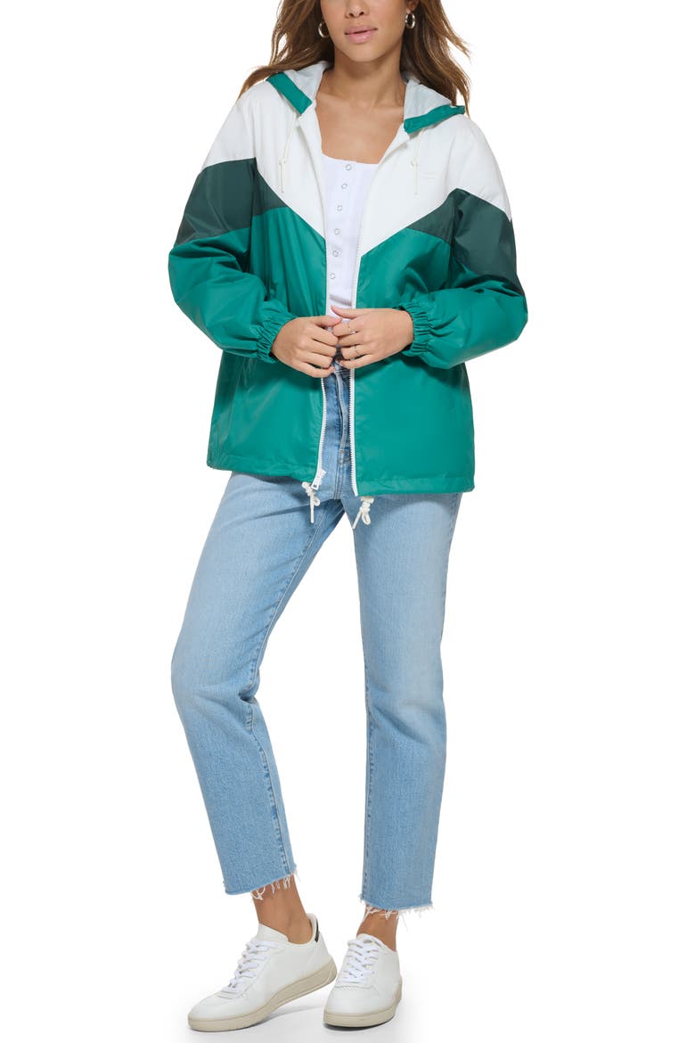 Colorblock Hooded Jacket, Alternate, color, WHITE/ EMERALD