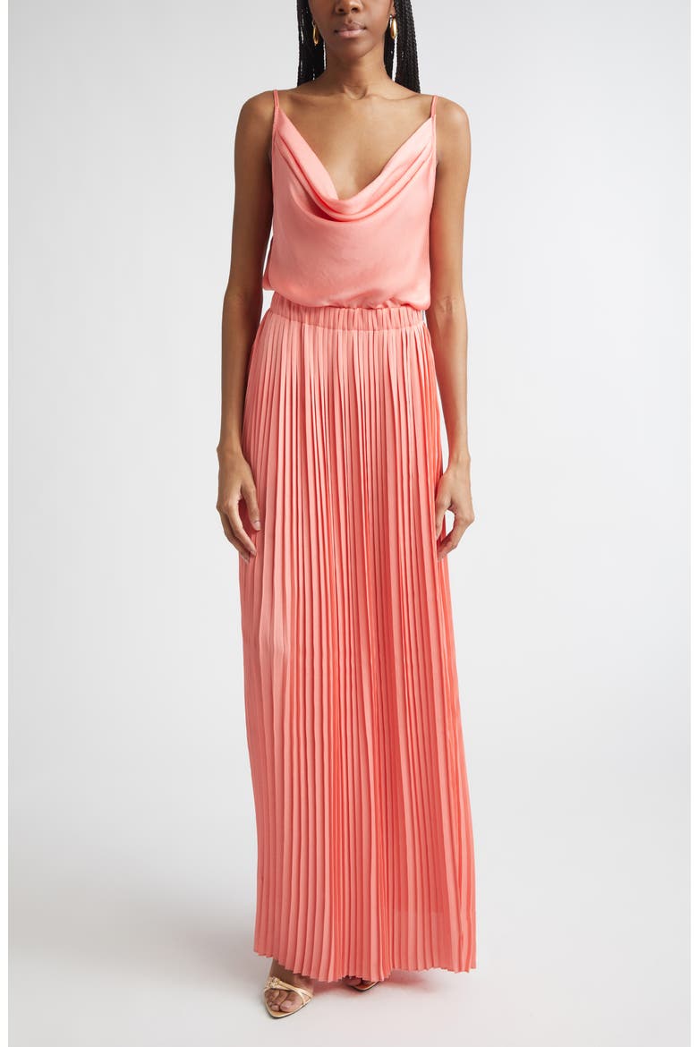 Adalyn Cowl Neck Pleated Maxi Dress, Main, color, CORAL