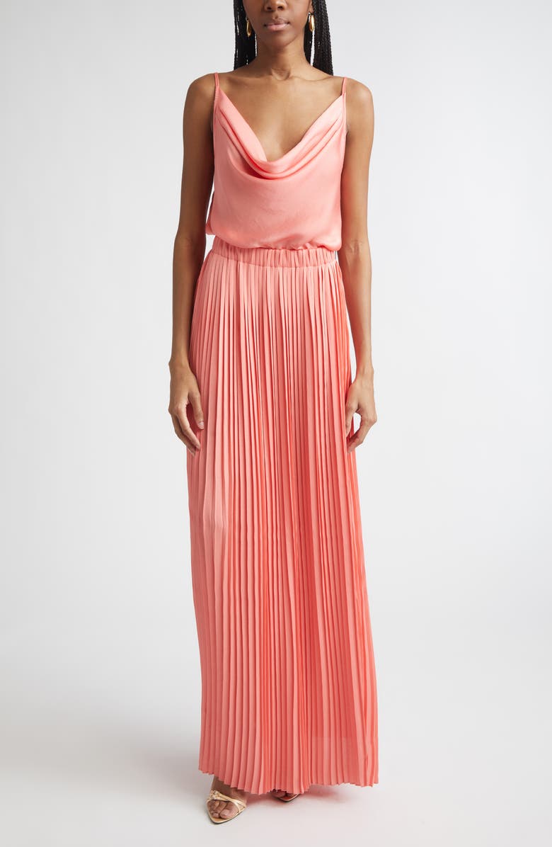 Ramy Brook Adalyn Cowl Neck Pleated Maxi Dress, Main, color, Coral