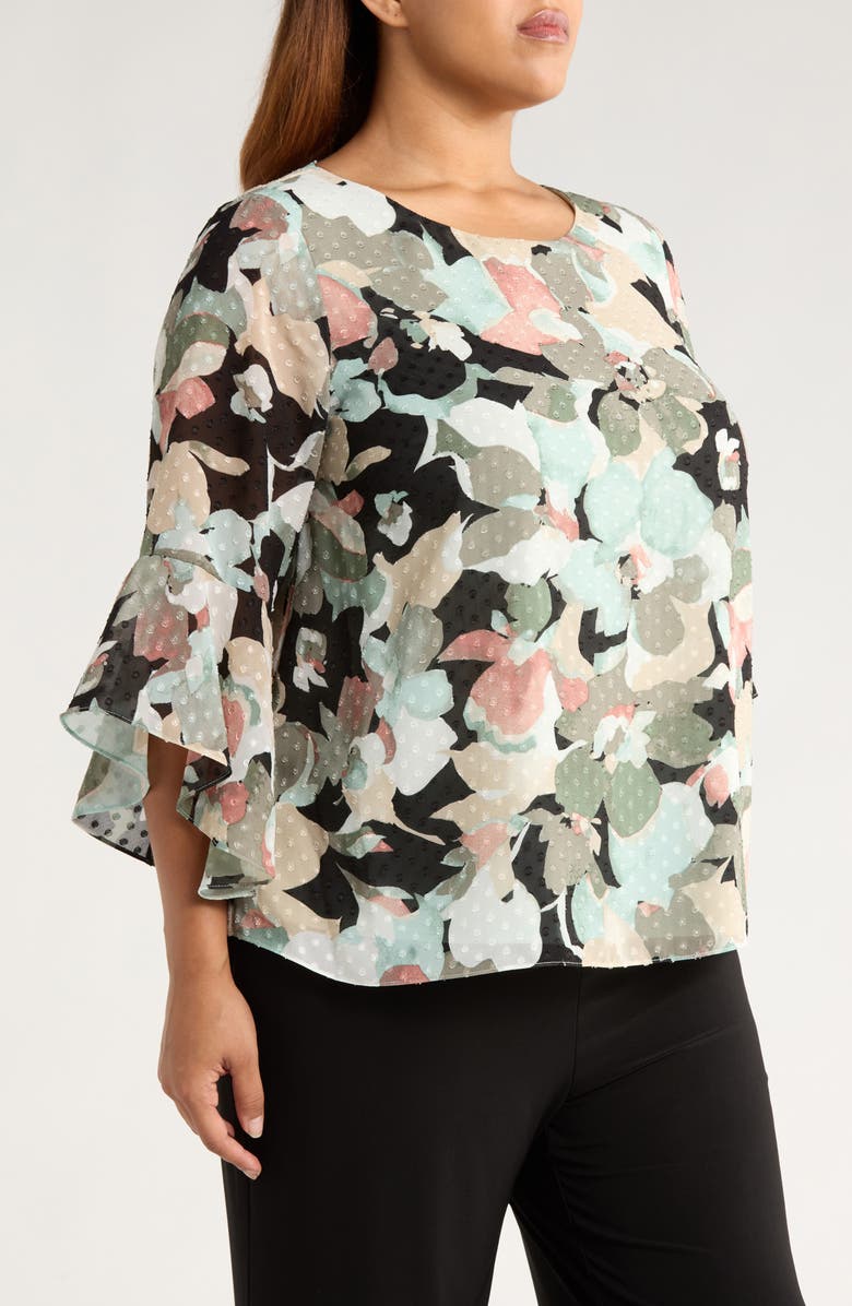 KASPER Clip Dot Ruffle Sleeve Top, Alternate, color, 