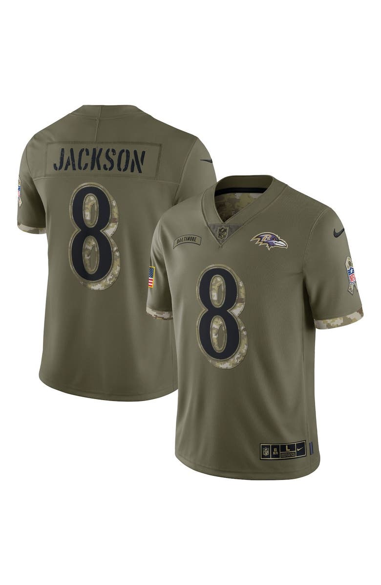 Nike Men's Nike Lamar Jackson Olive Baltimore Ravens 2022 Salute To Service Limited Jersey, Alternate, color, 