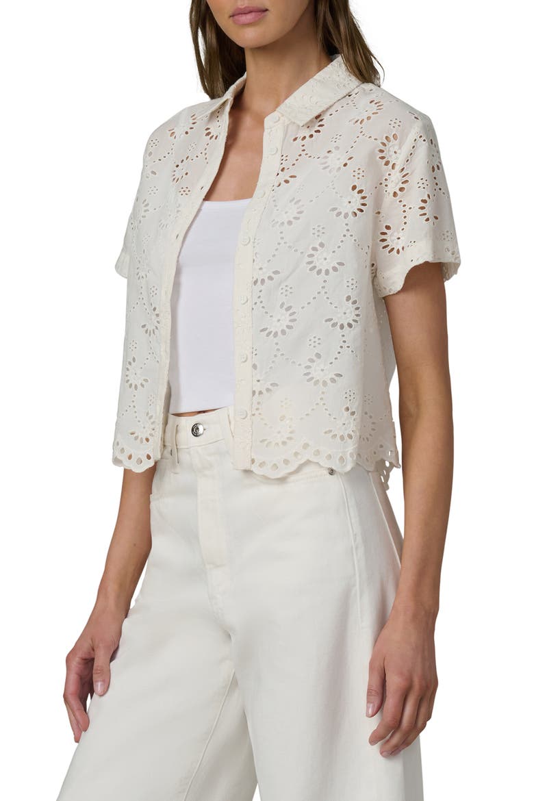 Sheer Crop Cotton Broderie Anglaise Button-Up Shirt, Alternate, color, ECRU