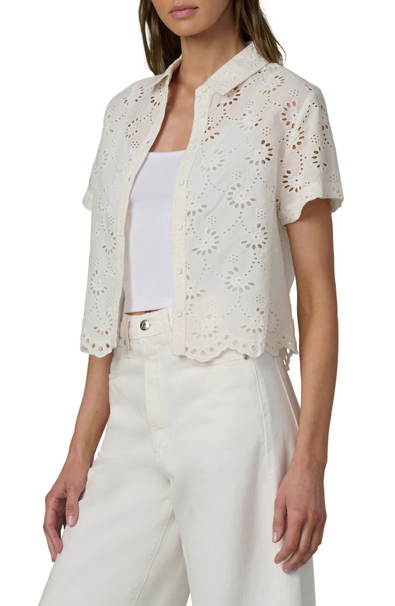 Joe's Sheer Crop Cotton Broderie Anglaise Button-Up Shirt, Alternate, color, Ecru