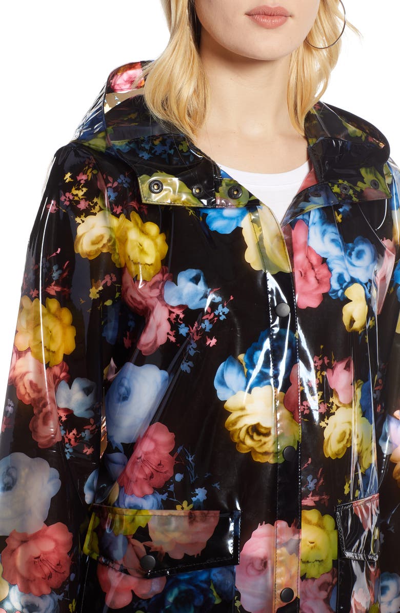 Halogen<sup>®</sup> Floral Print Translucent Hooded Rain Jacket, Alternate, color, 