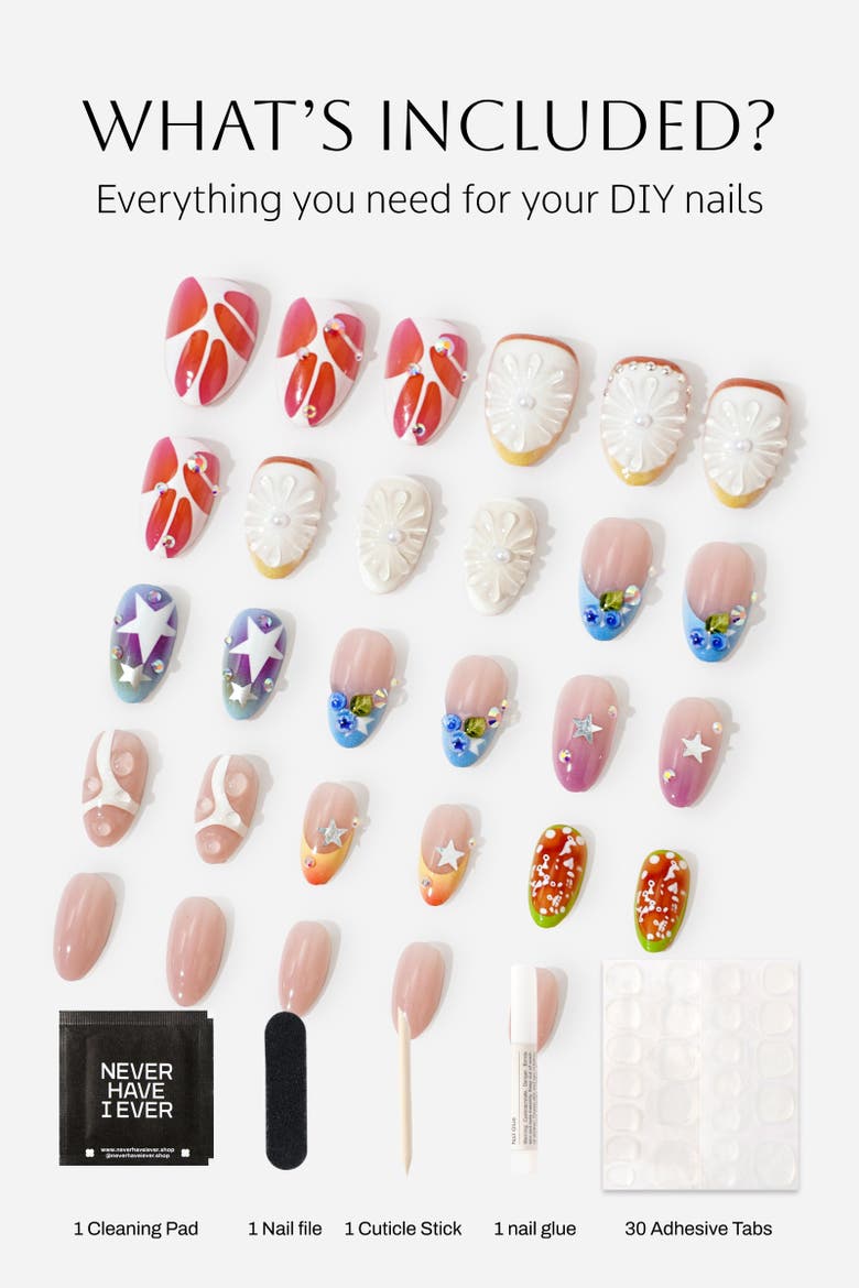 Katseye Hootie Frutti Short Stiletto Press On Nails, Alternate, color, White