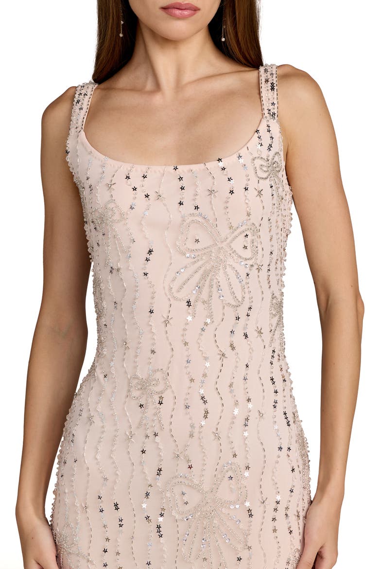 Beaded Mesh Scoop Neck Ankle Dress With Bows, Alternate, color, Blush