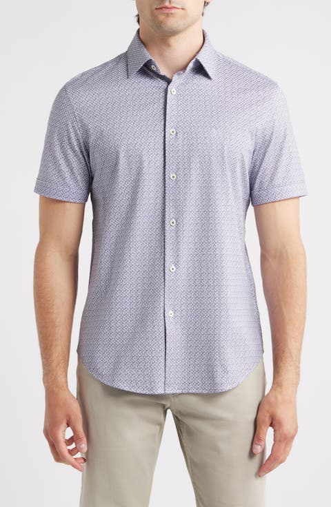 Miles OoohCotton® Geo Print Short Sleeve Button-Up Shirt