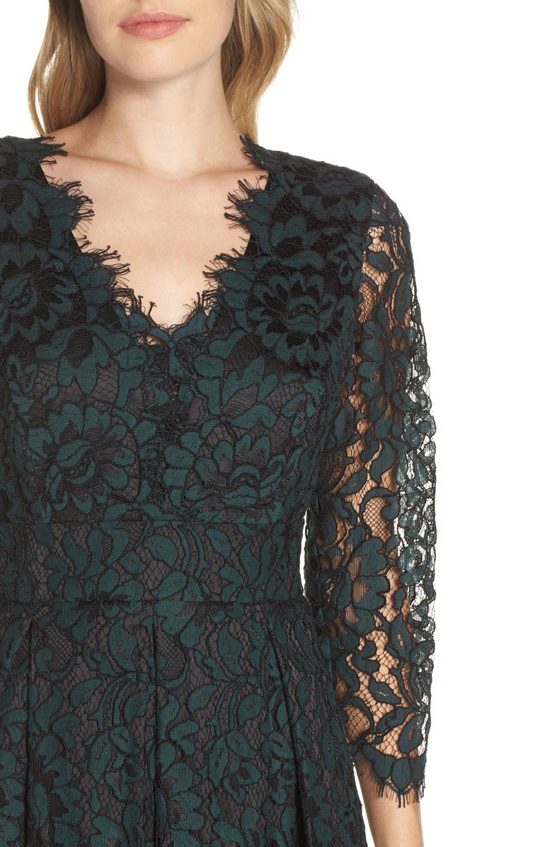 Eliza J Lace V-Neck Fit & Flare Dress, Alternate, color, 